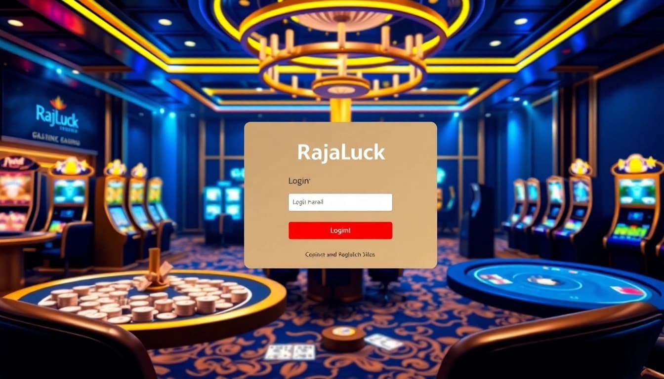 Engage with excitement through Rajaluck Login in a vibrant online casino scene showcasing immersive gambling elements.