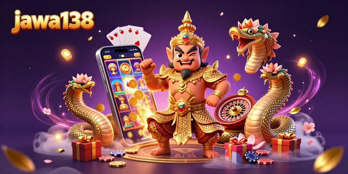 Engage with thrilling gameplay at jawa138 featuring a golden guardian amidst vibrant casino elements.