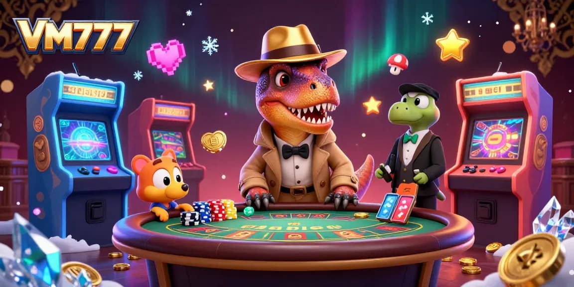 Experience thrilling gameplay at VM777 with colorful characters and casino ambiance.
