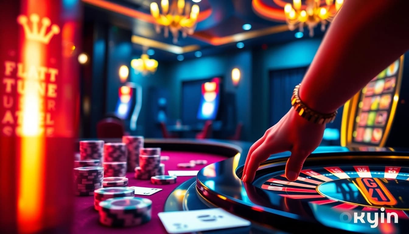 Experience the excitement of winning at okwin's luxurious casino with vibrant table games and slot action.