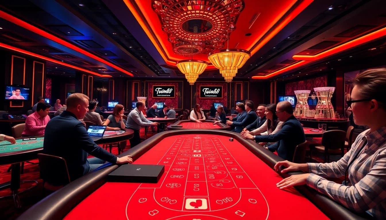 Twin68 online gaming experience with vibrant casino ambiance and exciting players.