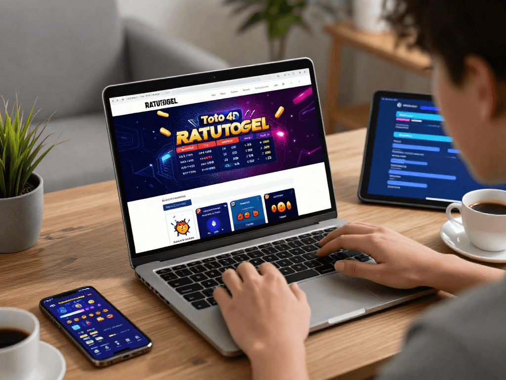 Pengguna RATUTOGEL mengakses situs Toto 4D di laptop dengan tampilan modern dan nyaman.