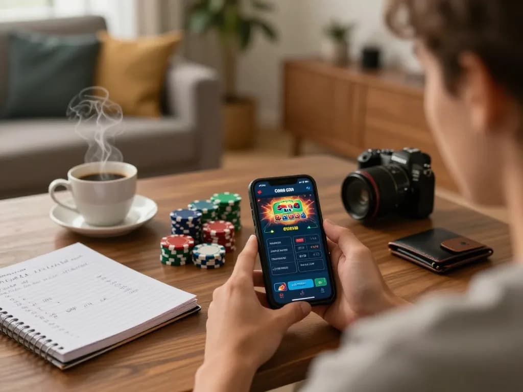Person using the CM88 COM app for online gambling, showing smartphone interface and betting strategy notes