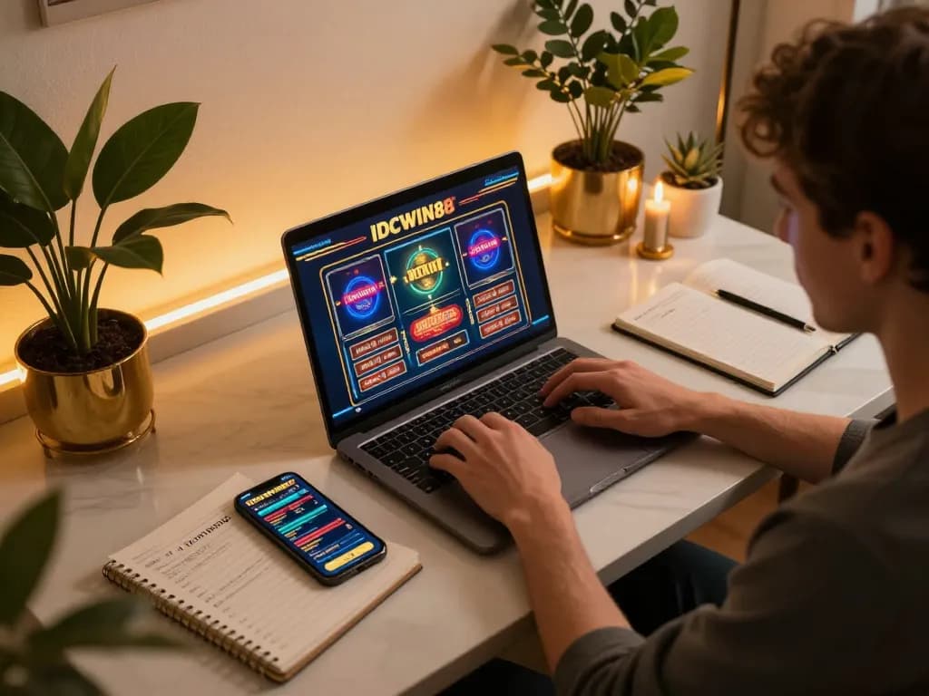 Engaging online gaming setup featuring IDCWIN88 with a warm inviting atmosphere