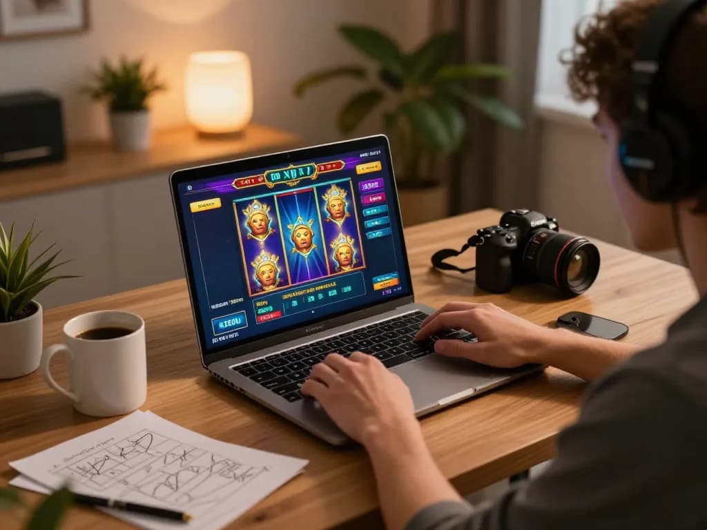 Player experiencing IDCWIN88 online slots with excitement at home during cozy gaming session.
