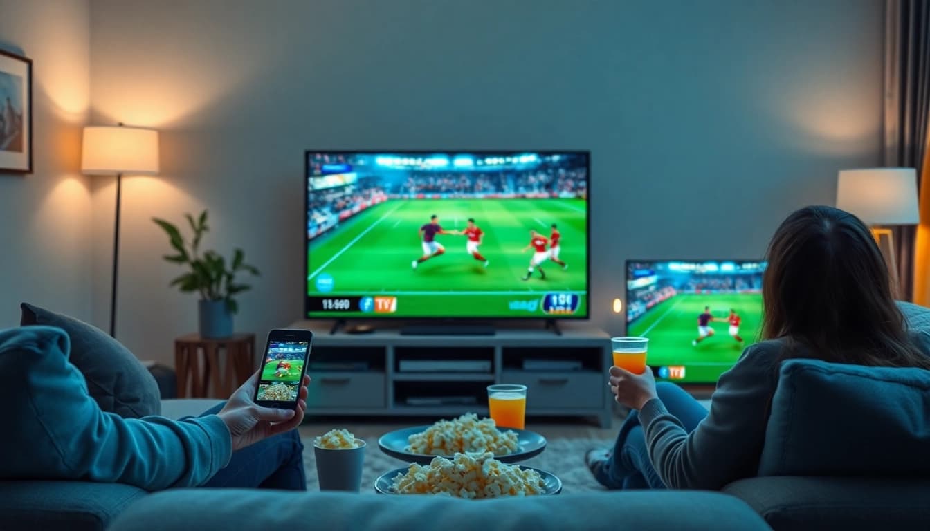 Vibrant Xoilac TV interface on multiple devices showcasing live football matches and engaging viewer experience on https://xoilactv88.net/.