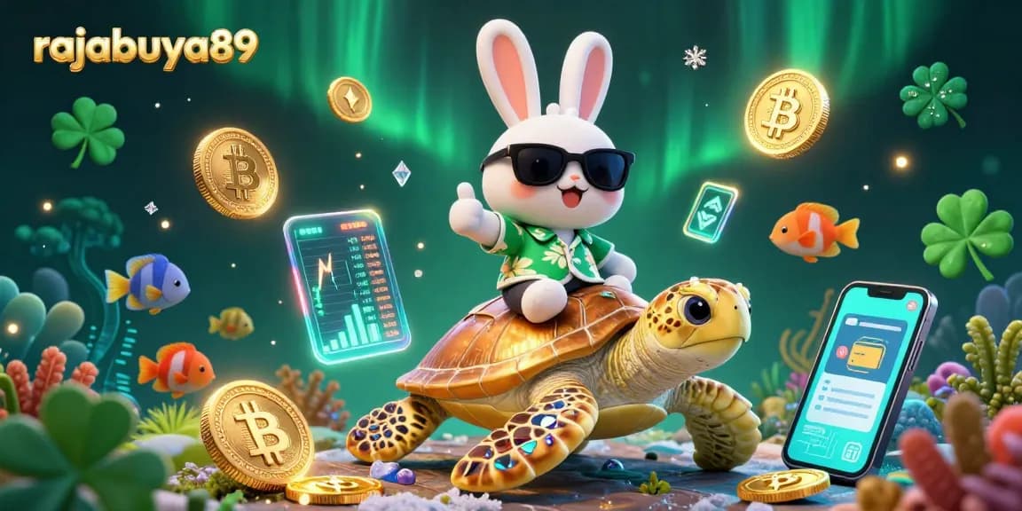 Join the fun at rajabuya89 with a lucky rabbit and golden turtle in an underwater casino adventure!