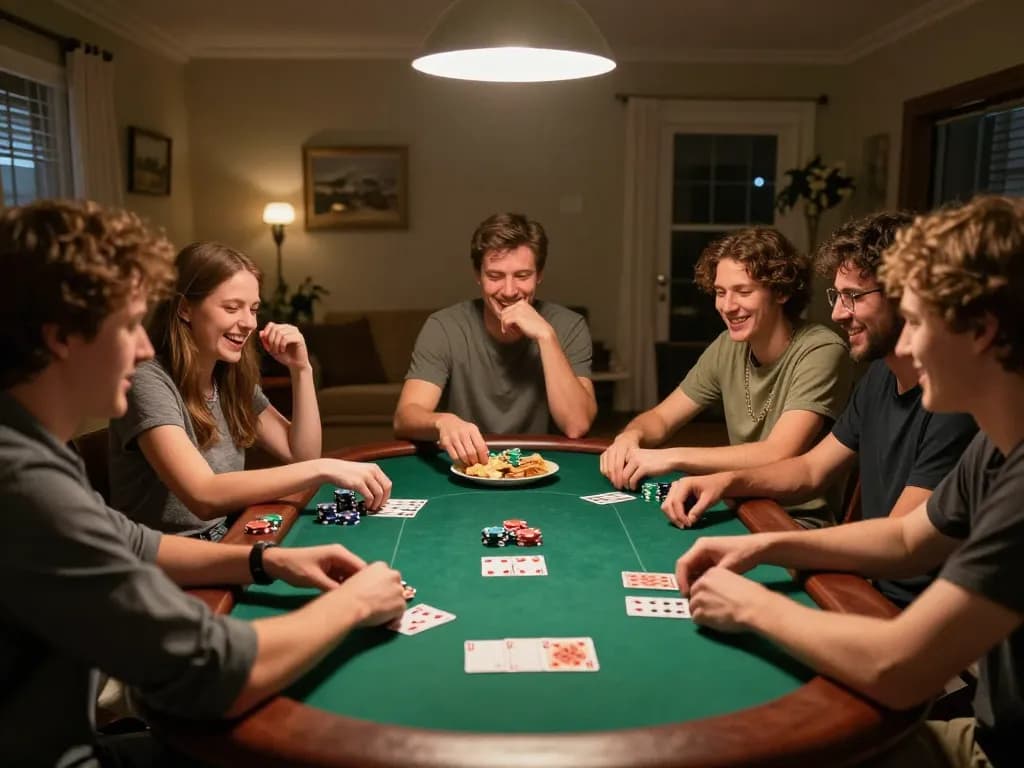 Bạn bè tận hưởng một đêm chơi game tại nhà thú vị với đá gà thomo HD, ăn mừng những chiến thắng tại bàn poker.
