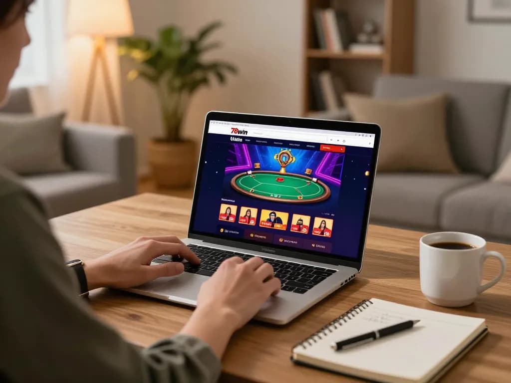 Player engaging with the 78win online casino platform during a cozy home session.