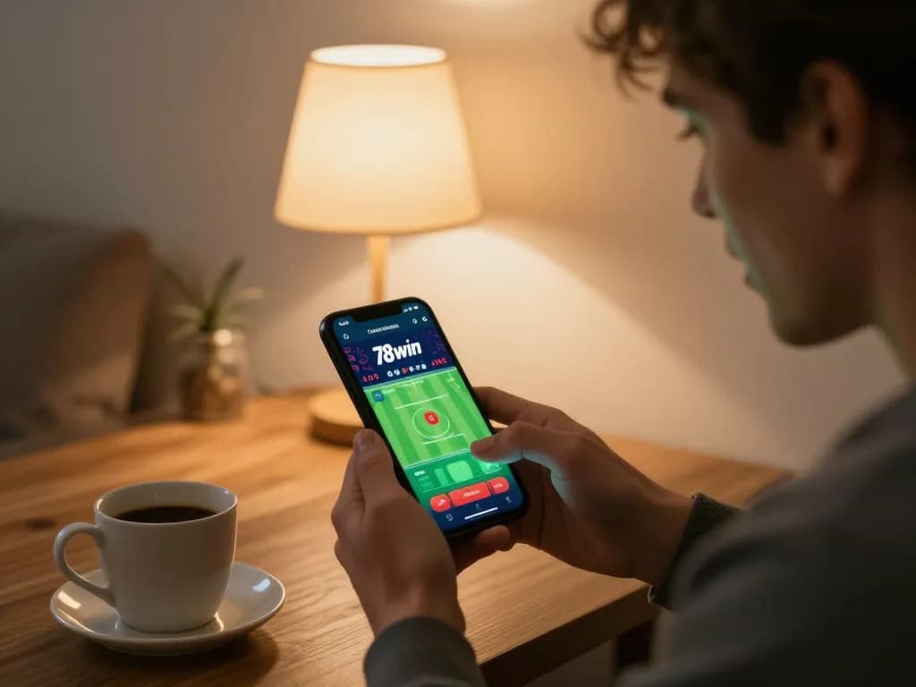 Engaging with the 78win app for online sports betting in a cozy home setting