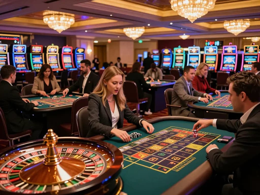 Players enjoy thrilling casino games at 8XX venue, vibrant atmosphere with roulette action.