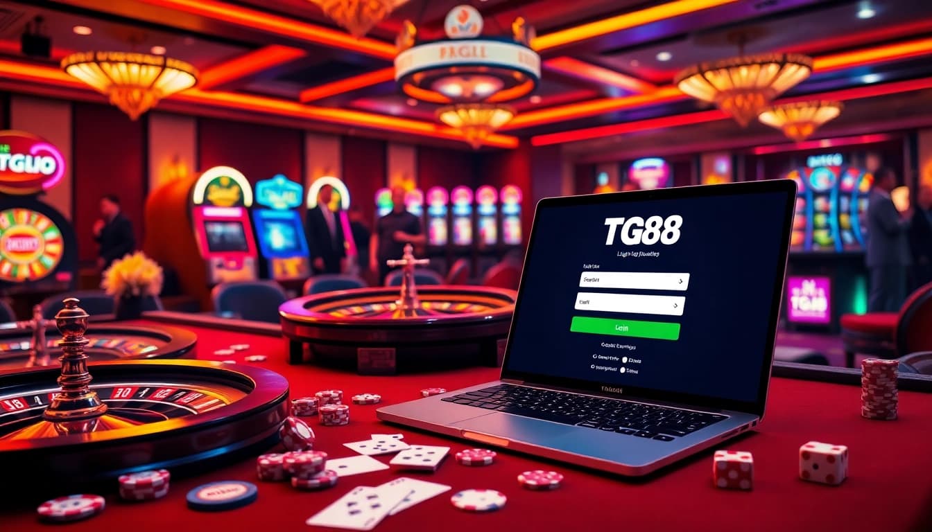 TG88 đăng nhập interface displayed amidst vibrant casino elements, capturing the excitement of online gambling.