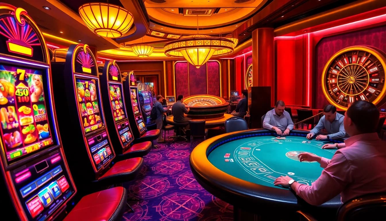Players enjoying high-stakes poker action at 399W's vibrant casino tables.