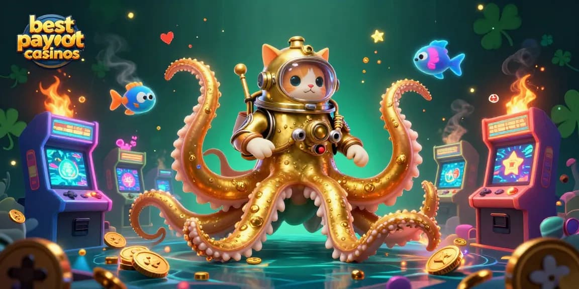 Experience the excitement of best payout casinos with the kraken and diving cat in a detailed 3D scene!