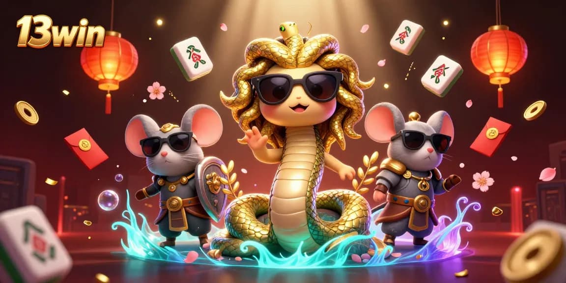 Spin to win with 13win, featuring vibrant 3D casino characters and dynamic gaming elements.