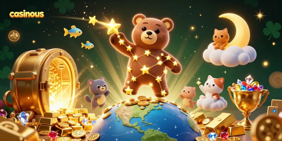Casinous invites you to win big with exciting games featuring a constellation bear and treasures.