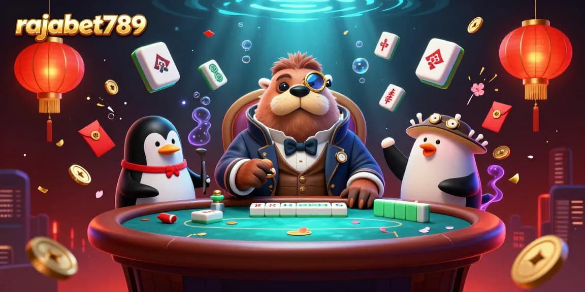 Menampilkan aksi menarik di rajabet789 dengan walrus dan dealer penguin di meja poker bawah laut