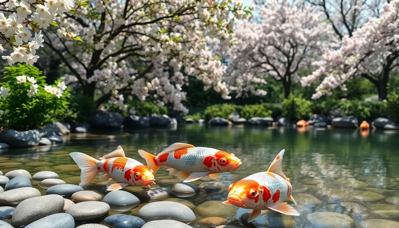 Tarik perhatian dengan pemandangan starjepang taman Jepang yang menakjubkan dengan ikan Koi yang indah.