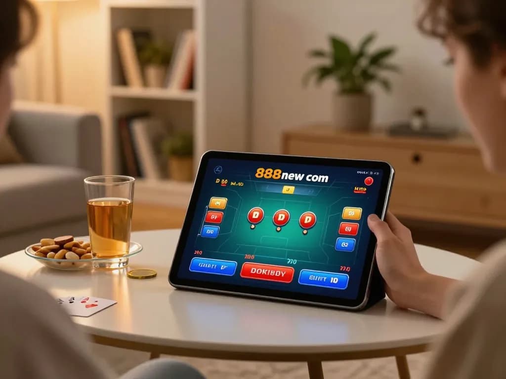 Engaging with poker gameplay on 888new com in a relaxed home setting.