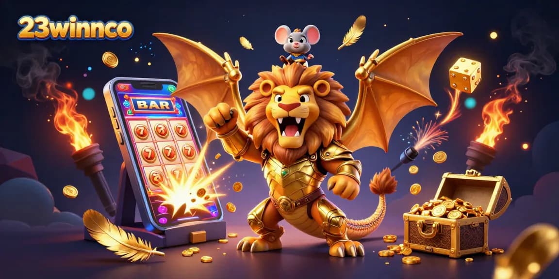 Experience the excitement of 23winnco's gameplay with a golden chimera and slot machine bursting with jackpot treasures.