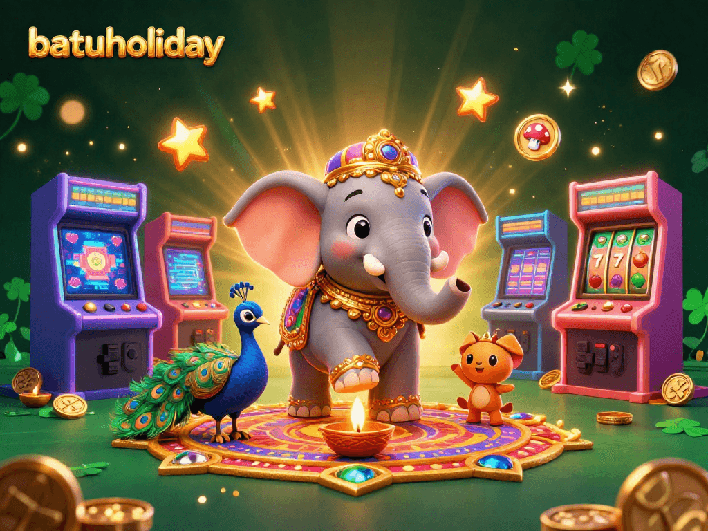 Experience excitement with batuholiday's vibrant 3D illustration of a festive casino scene.