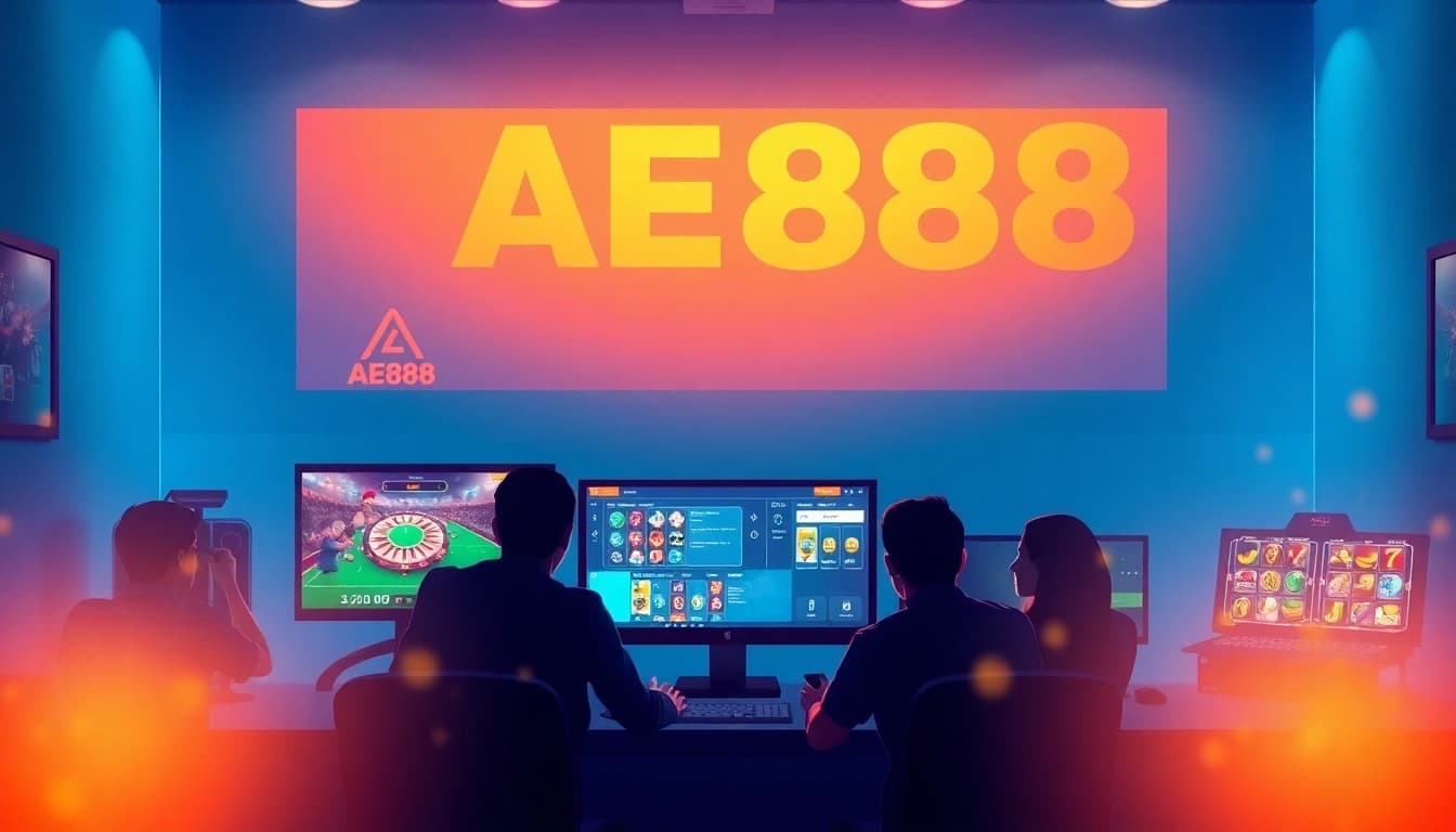 AE888 chính thức online gaming environment showcasing live casino and slot games with modern aesthetics.