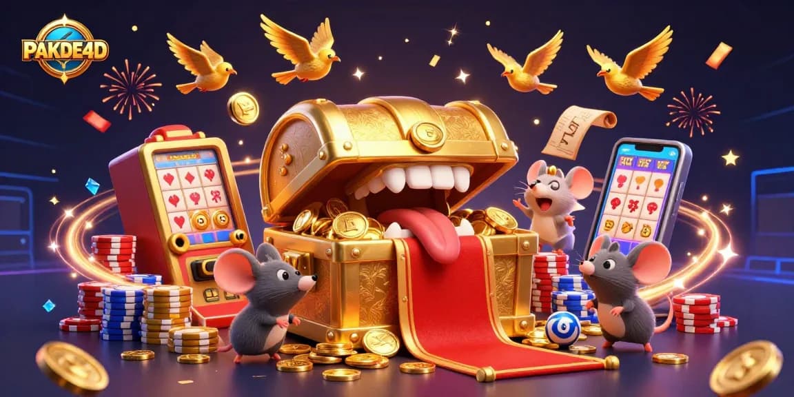 Play lottery with PAKDE4D while enjoying the vibrant 3D casino atmosphere and colorful elements.