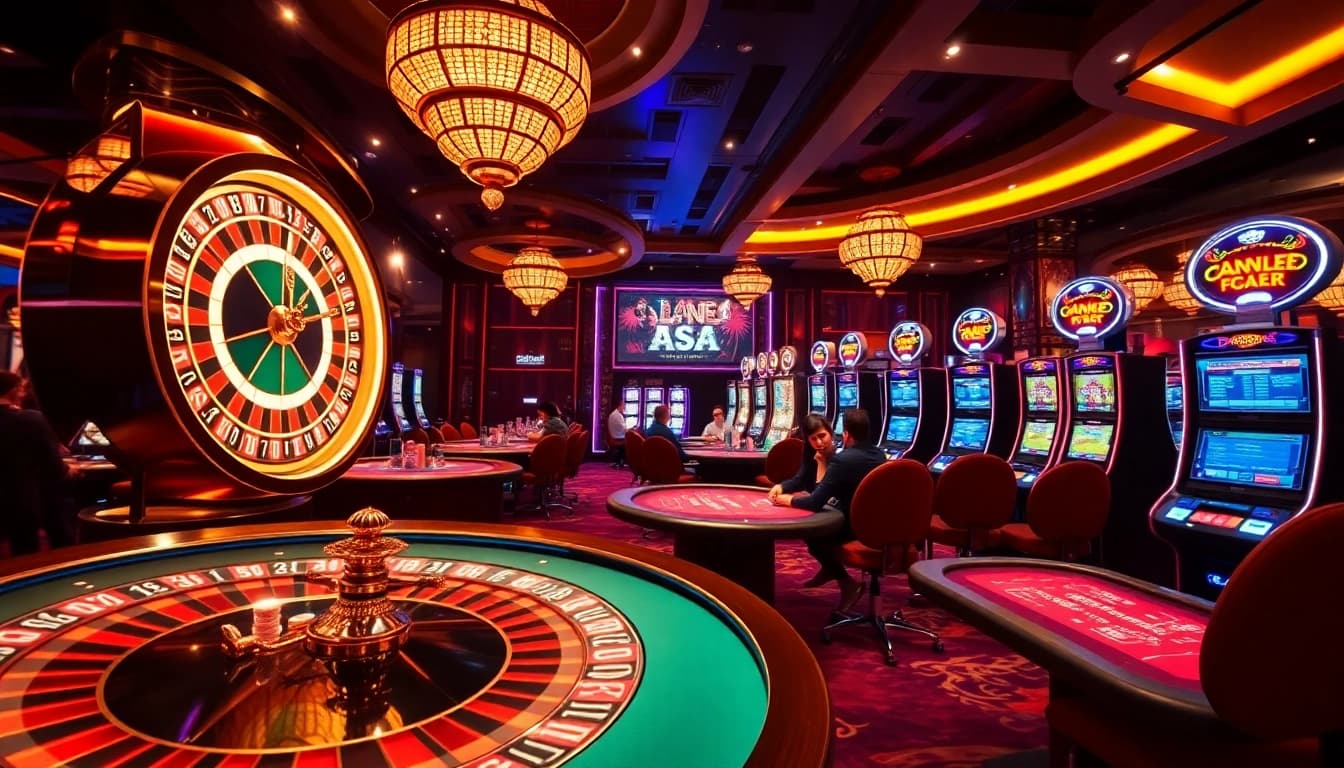 S8 Casino experience with players engaged at roulette and poker tables in a vibrant setting.
