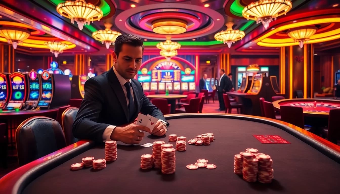 Experience thrilling gameplay at lc88 com with a high-stakes poker table and vibrant casino atmosphere.