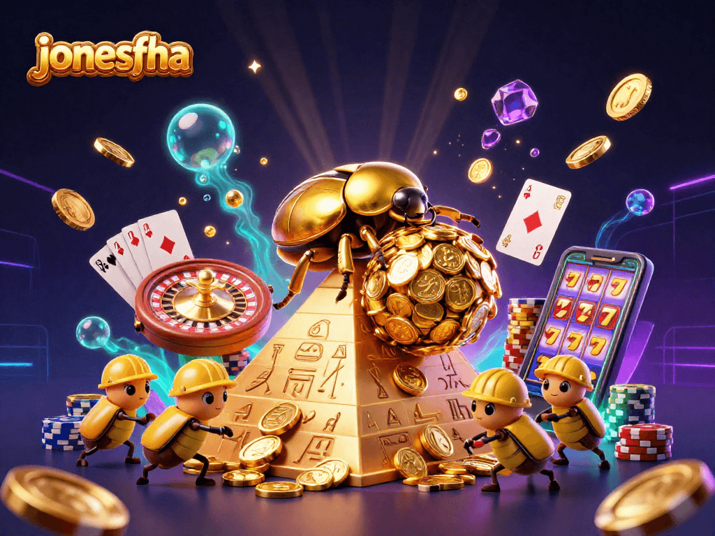 Engage with jonesfha's vibrant casino illustration featuring golden coins, roulette, and dynamic assets.