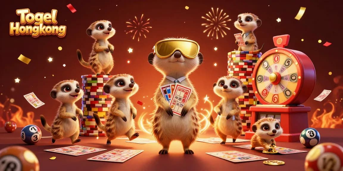 Togel Hongkong highlights an animated meerkat colony managing a lively lottery game environment.
