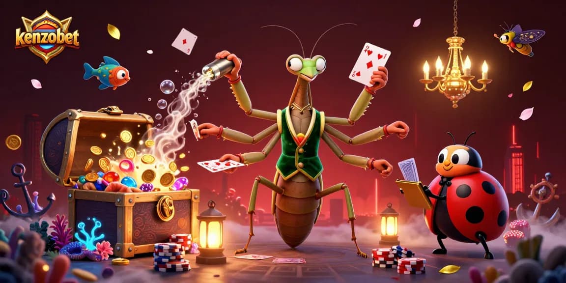 Kenzobet menawarkan permainan kasino seru dengan kartu dan chip di dunia yang berkilau.