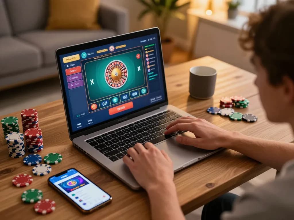 Player engaging with lv88 live dealer games on a laptop in a cozy gaming setup