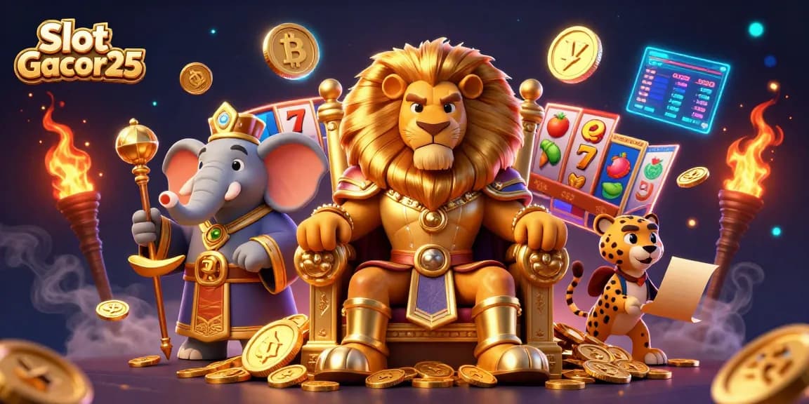Slot Gacor25: menangkan jackpot dengan simbol buah dan putaran slot dalam ilustrasi menggembirakan.