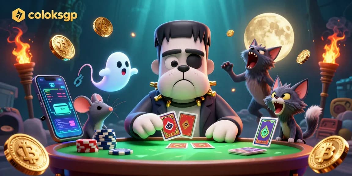 Smash the odds di coloksgp dengan kartu togel dan dadu berkilau di meja hijau spooky.