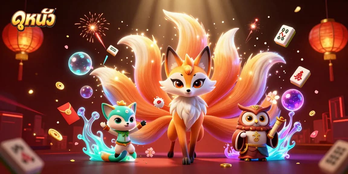 Experience the thrill of ดูหนัง as a mystical fox and wise owl unravel the magic of gaming.