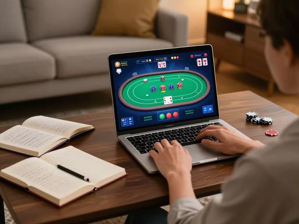 Engaging in strategic online poker gameplay at https://123win.click/ from a cozy home environment, advocating responsible gaming practices.