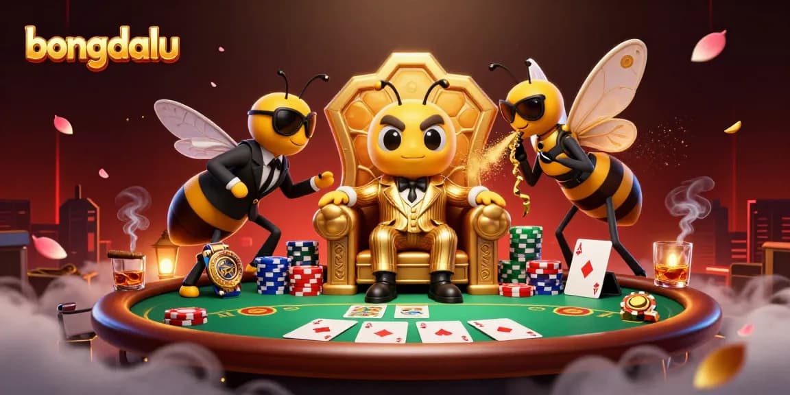 Bongdalu showcases a vibrant scene with a mob boss bumblebee overseeing a poker game, enhancing excitement.