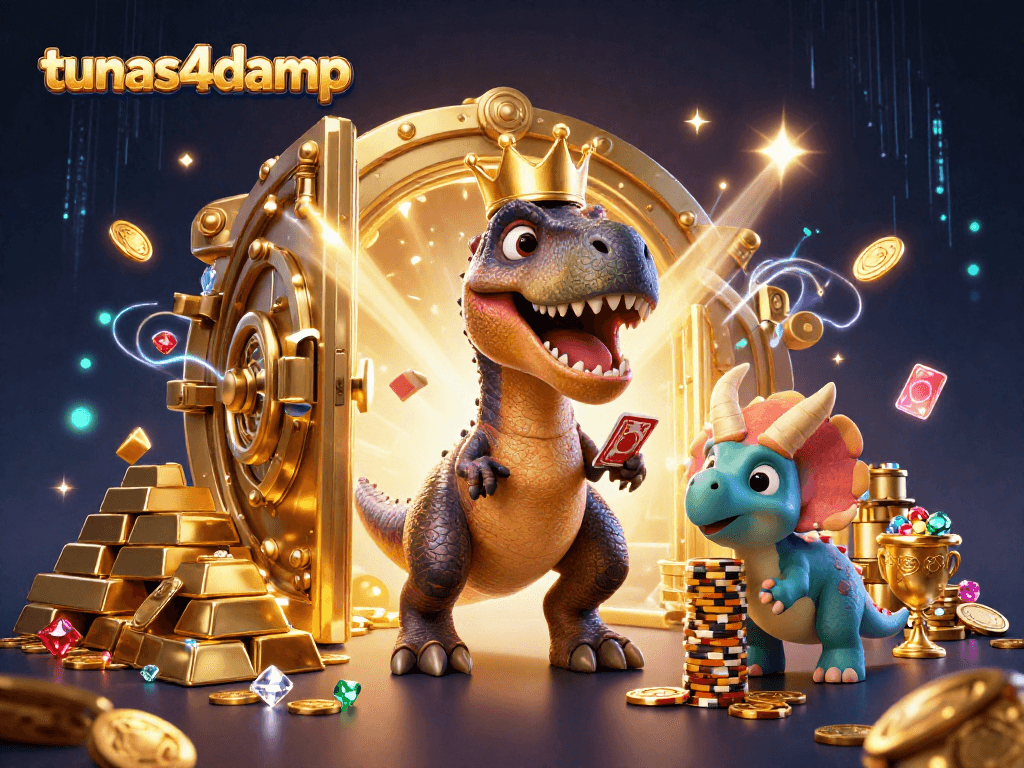 Tune in to exciting gaming action at tunas4damp with cartoon dinosaurs and sparkling treasures.