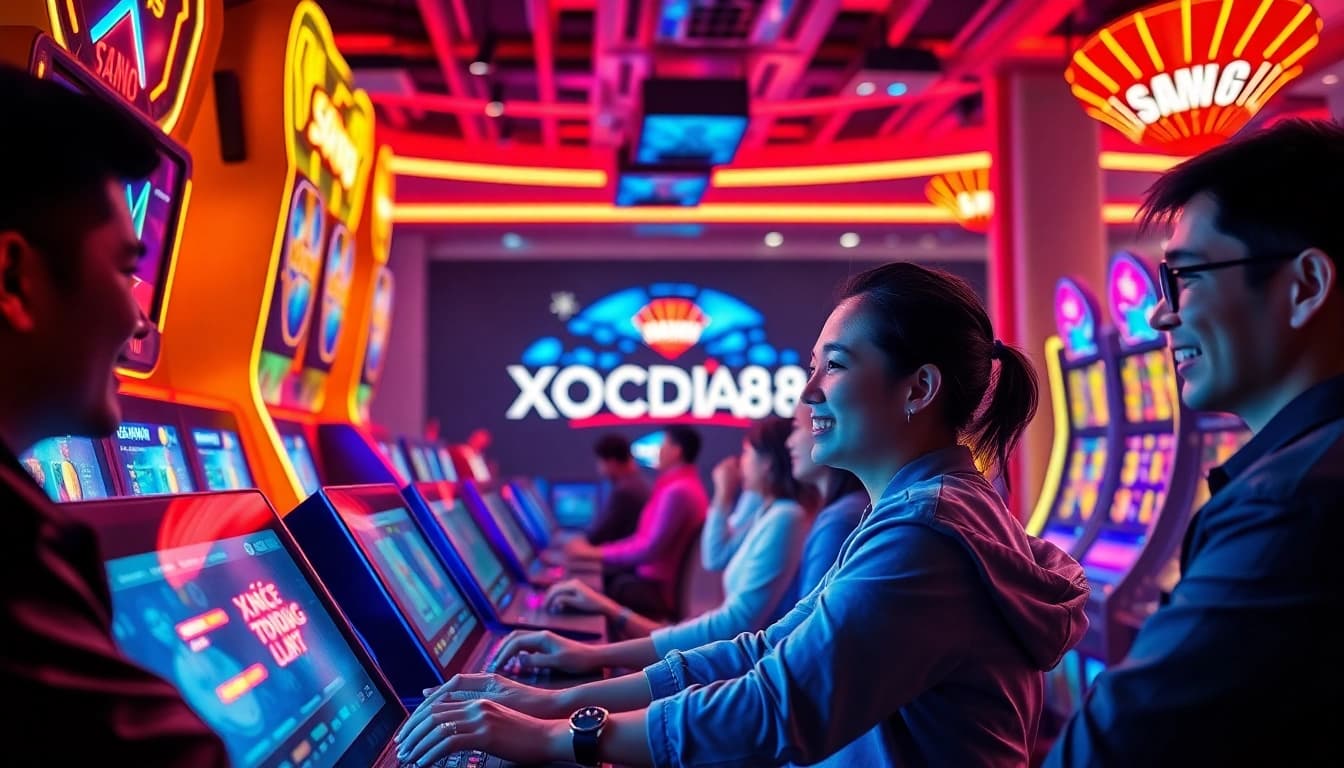 Exciting players enjoying games at XOCDIA88, the top online gaming platform in Vietnam.