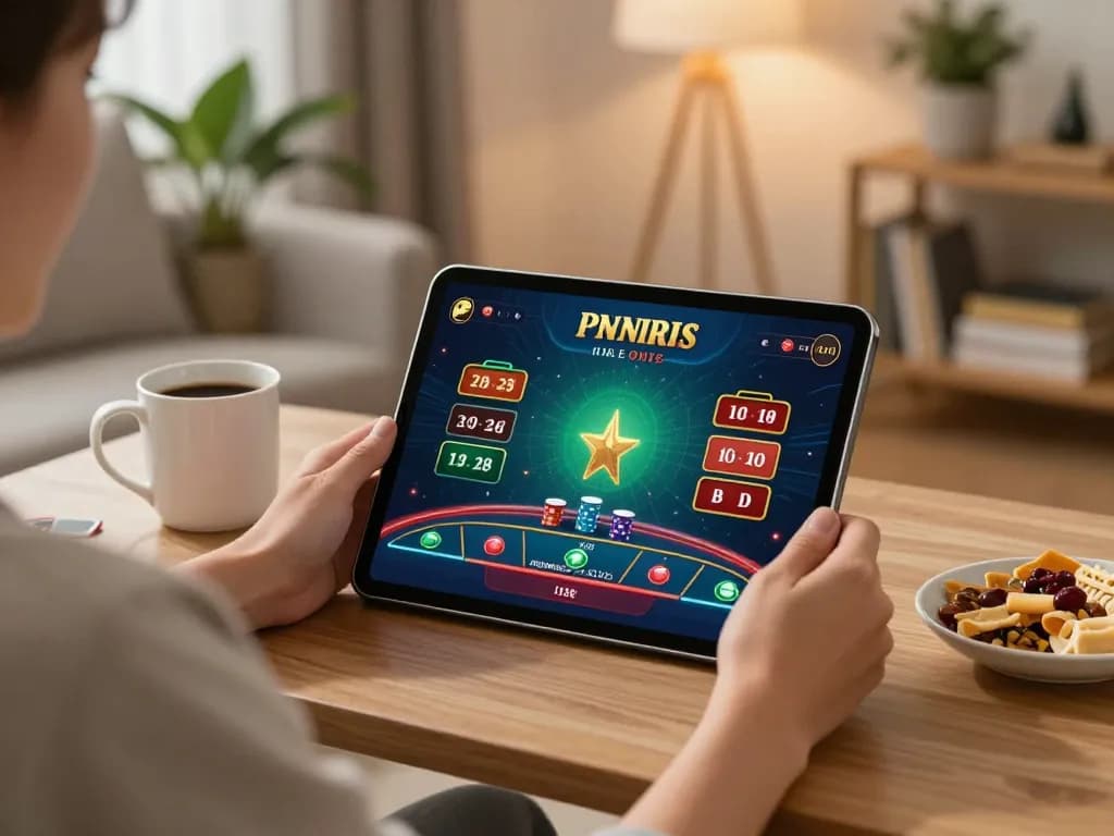 Engaging online gaming experience with tg88 casino app displayed on a tablet in a cozy setting.