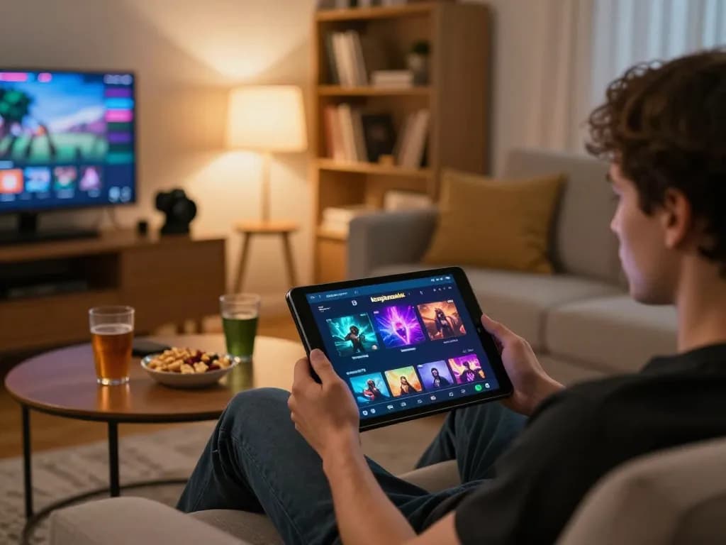 Engaging gameplay on kerajaanslot mobile app displayed on tablet in comfortable living room.