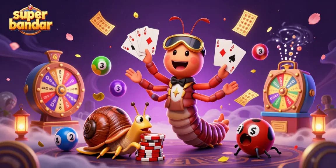 Permainan super bandar yang menarik dengan karakter dealer dan elemen kasino rapi.
