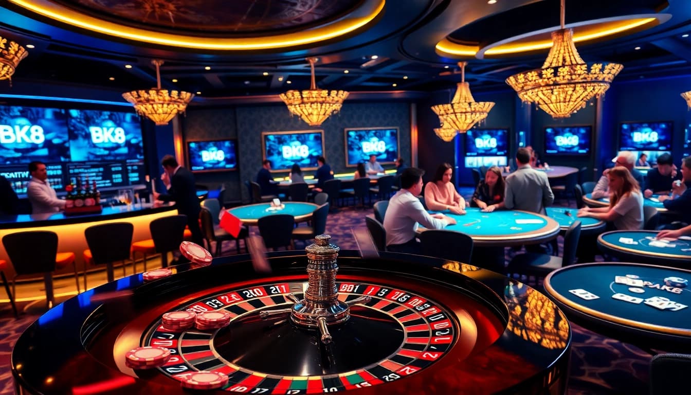 Engaging casino experience with BK8 roulette table and vibrant gaming atmosphere
