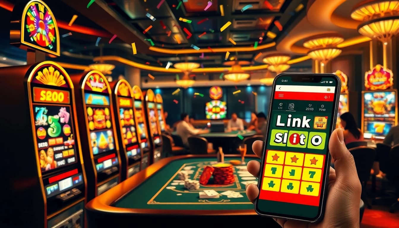 Experience the thrill of gaming with link slot pulsa and vibrant slot machines in a casino atmosphere.
