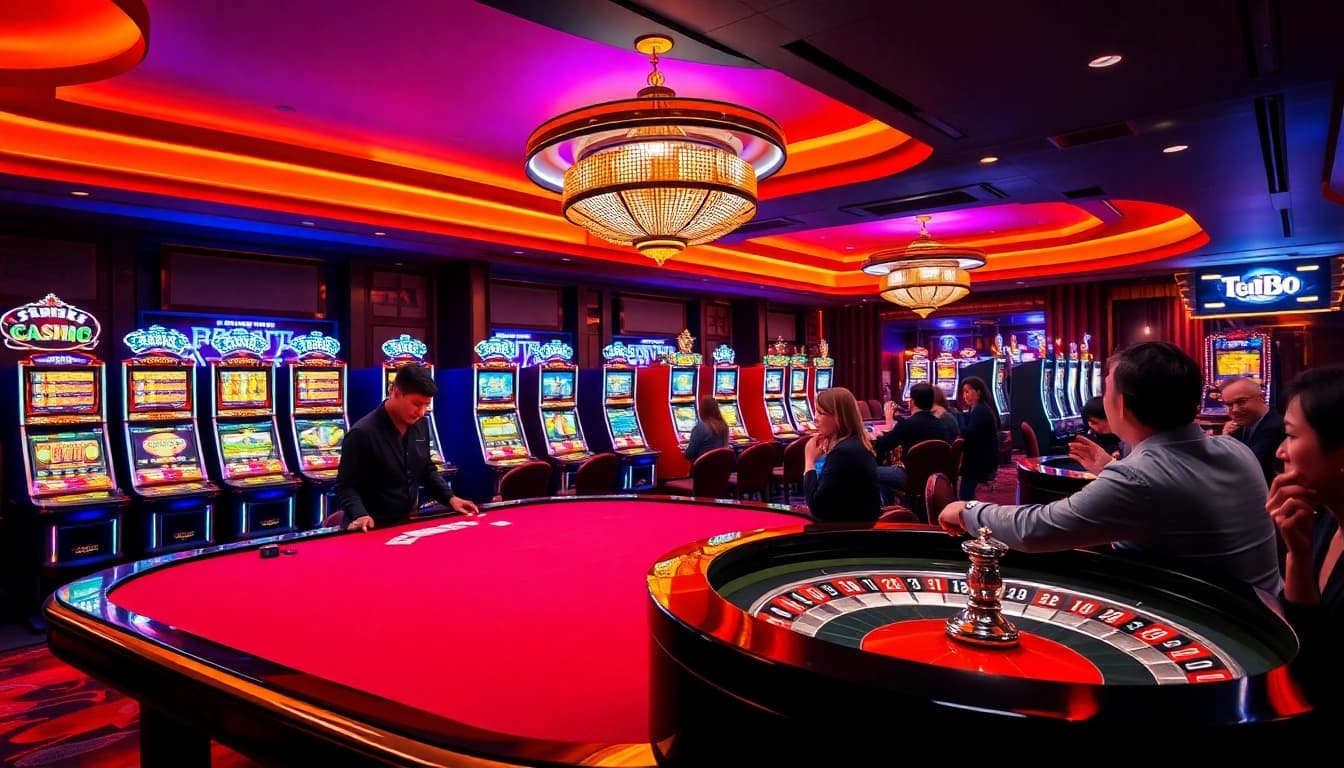 Exciting casino gaming scene showcasing the allure of https://tt88.to/ with cards, roulette, and slot machines.