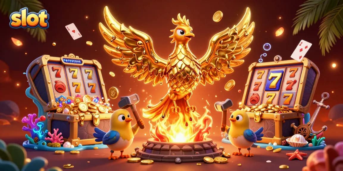 Spin and win with slot reels featuring a golden phoenix in an engaging casino scene.