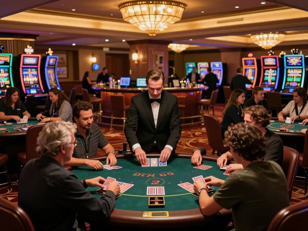 Engaging players participate in exciting kaisar888 slot gameplay at a vibrant casino, showcasing real-time game action.