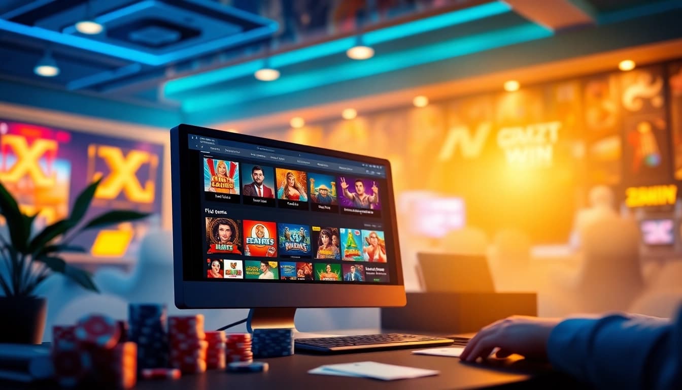 23win online casino interface showcasing gaming options in a luxurious setting