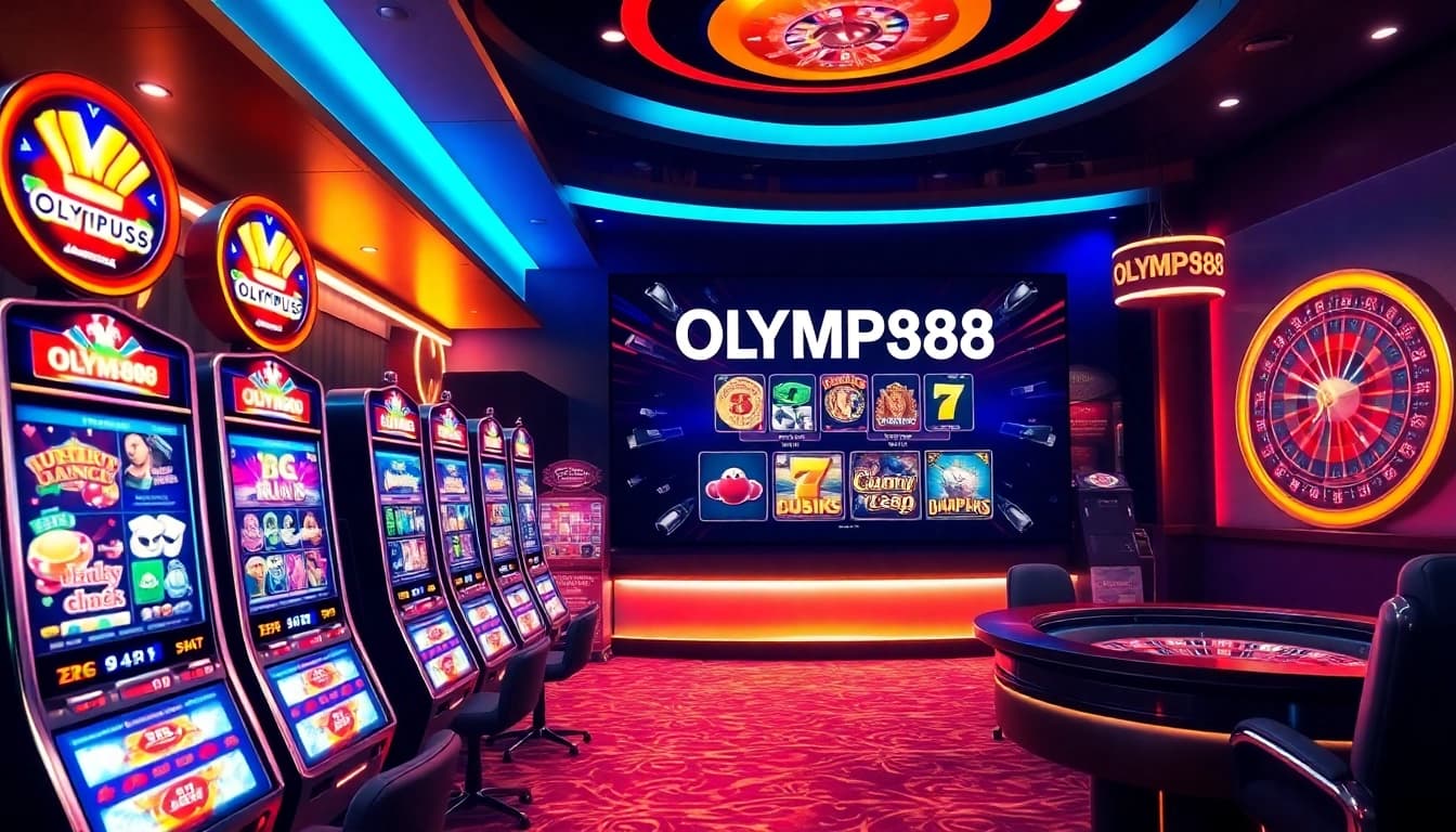 Play exciting online slots at OLYMPUS88, featuring vibrant machines and a luxurious atmosphere.